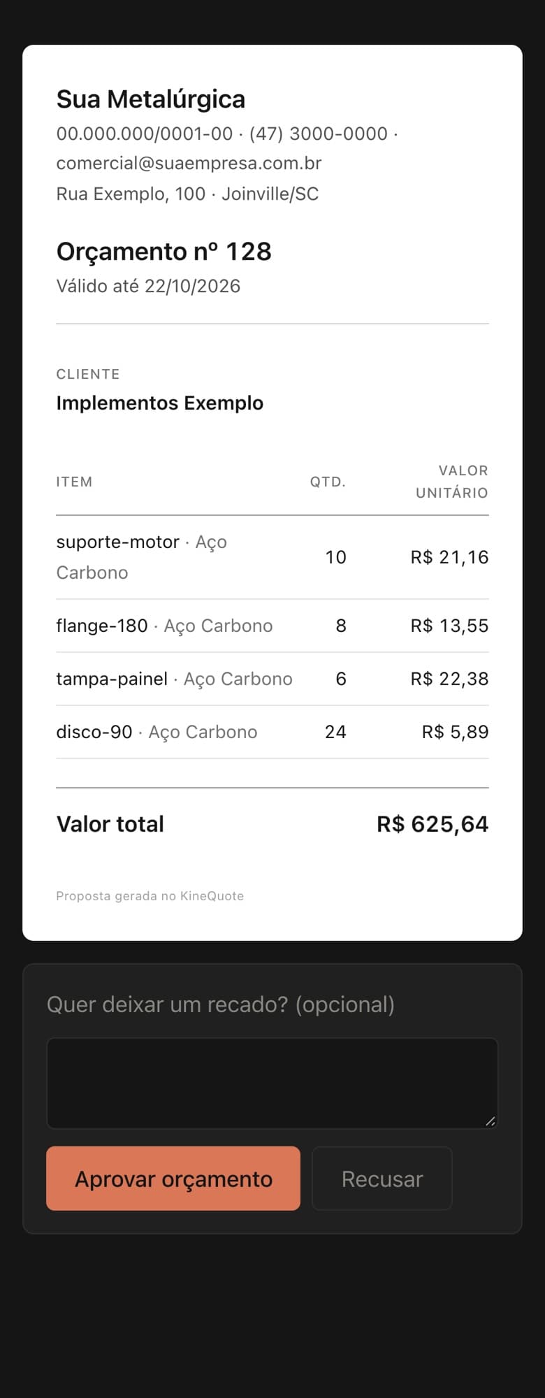 Cliente aprova por link